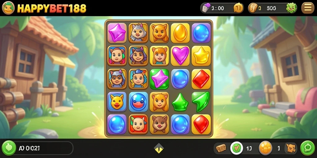 Tampilan menarik gameplay <strong>HAPPYBET188</strong> dalam kategori <strong>Match-3</strong>.