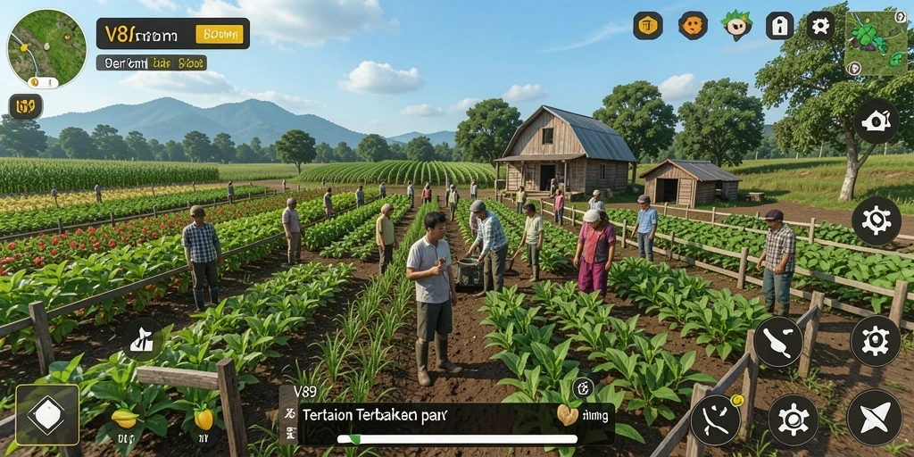Tampilan gameplay V89 dengan aktivitas pertanian yang seru.