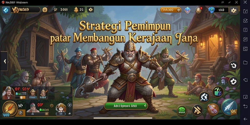 Tampilan gameplay menarik dari WA369 saat membangun kerajaan dan bertempur.